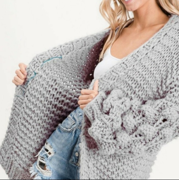 ❗SOLD❗Pom Sleeve Knit Cardigan Sweater - Picture 14 of 14